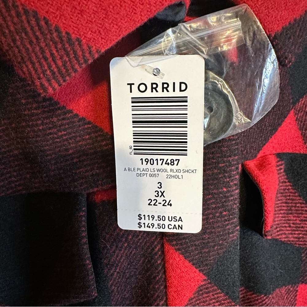 NWT Torrid Red and Black Checkered Utility Shacket Jacket - Picture 5 of 12